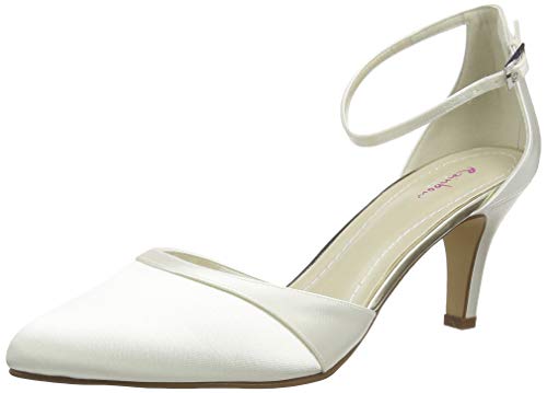 Rainbow Club Brautschuhe Harper - Pumps, Knöchelriemchen, Schlicht, Ivory/Creme Satin, Größe 40,5 (UK 7,5), Bequem, Hochzeitsschuhe, Stiletto, Pfennigabsatz, Damen, Kompfort Bliss von Rainbow Club