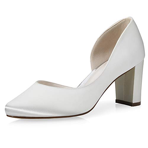 Rainbow Club Brautschuhe Jaylin - Damen, Pumps, Ivory/Creme, Satin, Bequem gepolstert, Blockabsatz, Gr. 36 (UK 3) von Rainbow Club