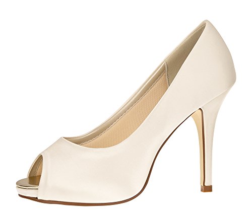 Rainbow Club Brautschuhe Jerney - Pumps High Heels - Peep Toe Ivory Satin - Gr 38.5 EU 5.5 UK von Rainbow Club