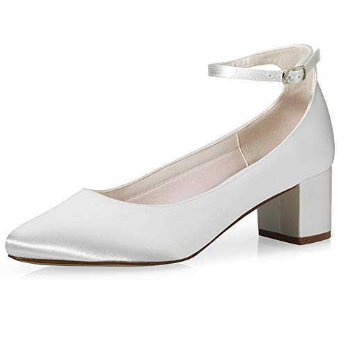 Rainbow Club Brautschuhe Kamilla - Damen, Pumps, Ivory/Creme, Satin, Riemchen, Bequem gepolstert, Blockabsatz, Gr. 36,5 (UK 3,5) von Rainbow Club