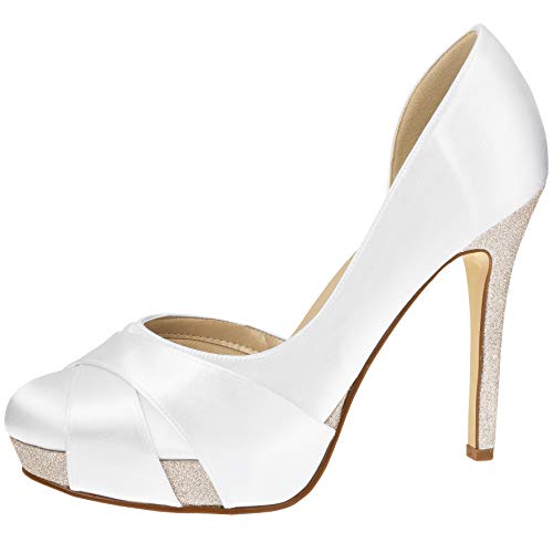 Rainbow Club Brautschuhe Kelis - Damen Pumps gepolstert, Pure White, Satin - Gr. 35 (UK 2) von Rainbow Club