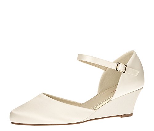 Rainbow Club Brautschuhe Mallory - Pumps Ivory Satin - Riemchen Keilabsatz - Gr 37 EU 4 UK von Rainbow Club