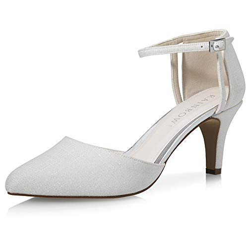 Rainbow Club Brautschuhe Sarina - Damen, Pumps, Satin, Off-White Metallic, Riemchen, Bequem Gepolstert, Gr. 36,5 (UK 3,5) von Rainbow Club