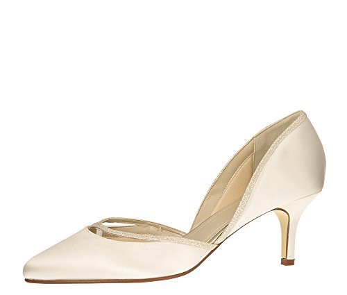 Rainbow Club Brautschuhe Teddie - Pumps, Ivory/Creme, mit Glitzerrand, Satin, Bequem Gepolstert - Gr 38 EU (5 UK) von Rainbow Club