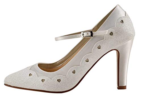 Rainbow Club Brautschuhe Trixie - Ivory Satin/Silber Glitzer - Pumps Größe 38.5 EU 5.5 UK Damen von Rainbow Club