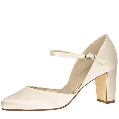 Rainbow Club Brautschuhe Yasmin - Pumps Ivory Satin - Riemchen Blockabsatz - Gr 39.5 EU 6.5 UK von Rainbow Club
