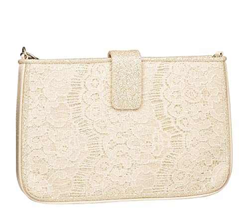 Rainow Club Brauttasche Lindsey - Damen Clutch Satin Spitze Ivory Glitzer von Rainbow Club