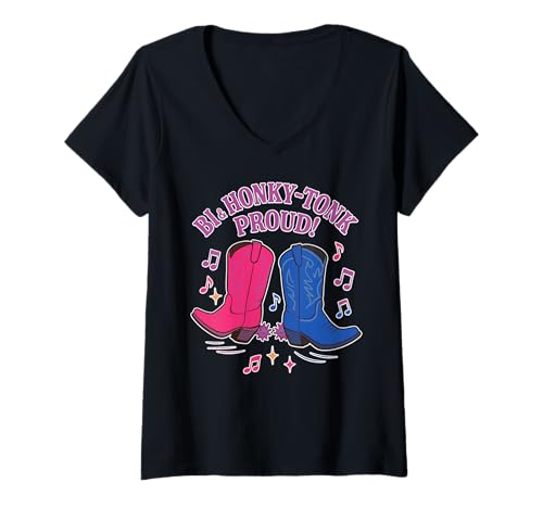 Damen Bi and Honky-Tonk Proud Stiefel Bisexual Pride T-Shirt mit V-Ausschnitt Damen Bi and Honky-Tonk Proud Stiefel Bisexual Pride T-Shirt mit V-Ausschnitt von Rainbow Country Pride Rodeo by NLTS