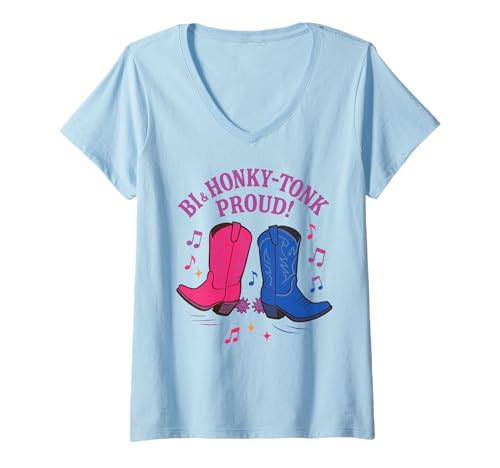 Damen Bi and Honky-Tonk Proud Stiefel Bisexual Pride T-Shirt mit V-Ausschnitt Damen Bi and Honky-Tonk Proud Stiefel Bisexual Pride T-Shirt mit V-Ausschnitt von Rainbow Country Pride Rodeo by NLTS