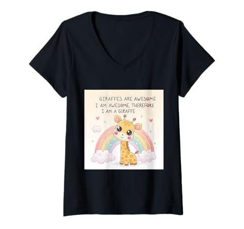 Damen Niedliche Kawaii-Giraffen-Kunst mit Regenbogen und Zitat T-Shirt mit V-Ausschnitt Damen Niedliche Kawaii-Giraffen-Kunst mit Regenbogen und Zitat T-Shirt mit V-Ausschnitt von Rainbow Critter Co.