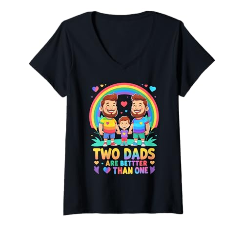Damen Zwei Väter, eine Liebe, LGBTQ+ Parenting Pride Art T-Shirt mit V-Ausschnitt Damen Zwei Väter, eine Liebe, LGBTQ+ Parenting Pride Art T-Shirt mit V-Ausschnitt von Rainbow Families Are the Real Superpower