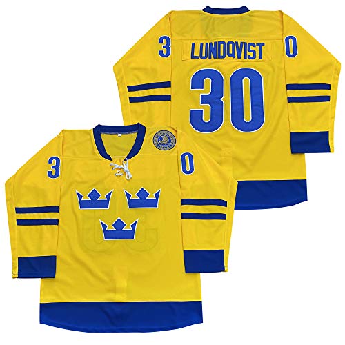 Rainbow Hawk Herren 2014 Henrik Lundqvist Team Schweden Olympic Hockey Trikot genäht, gelb, Groß von Rainbow Hawk