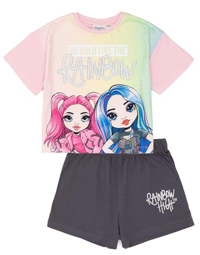 Rainbow High Multi-Pyjama-Set für Mädchen, T-Shirt und Shorts, farbenfrohes Fashionista-Design für aufstrebende Modestars, mehrfarbig, 9-10 Jahre von Rainbow High