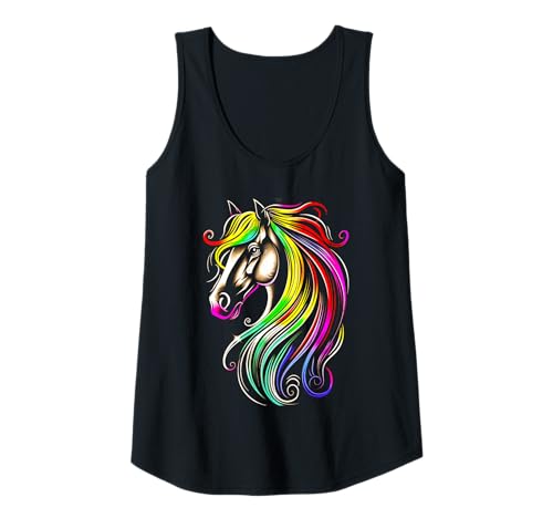 Damen Pferdeliebhaber Regenbogen Pferde Kunst Tank Top Damen Pferdeliebhaber Regenbogen Pferde Kunst Tank Top von Rainbow Horses Riding Art