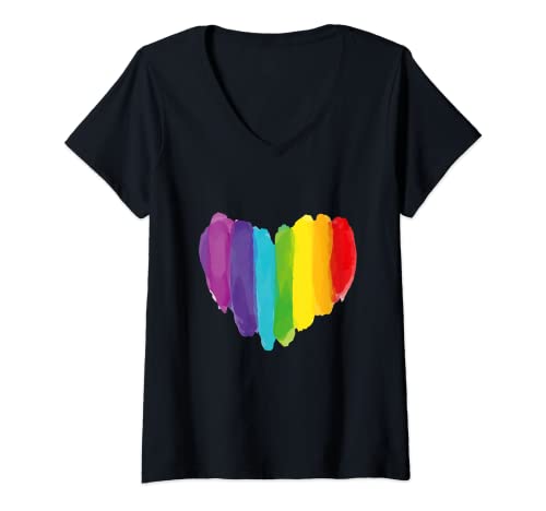 Damen Regenbogen Herz LGBT CSD Gay Pride T-Shirt mit V-Ausschnitt Damen Regenbogen Herz LGBT CSD Gay Pride T-Shirt mit V-Ausschnitt von LGBTQ Gay Pride Rainbow Love Clothing