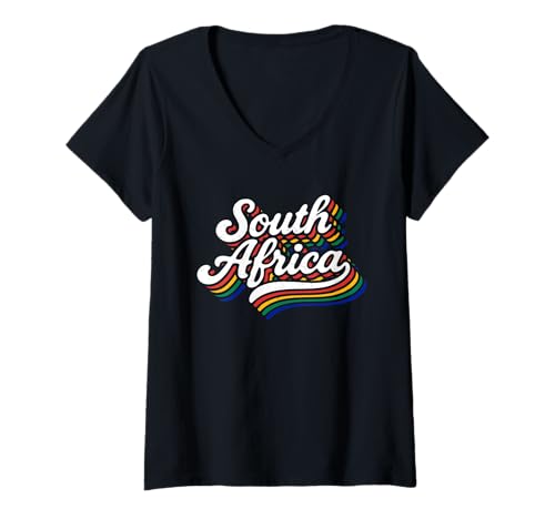 Damen Südafrika-Flaggenfarben, klassischer Vintage-Stil T-Shirt mit V-Ausschnitt von Rainbow Nation Classics