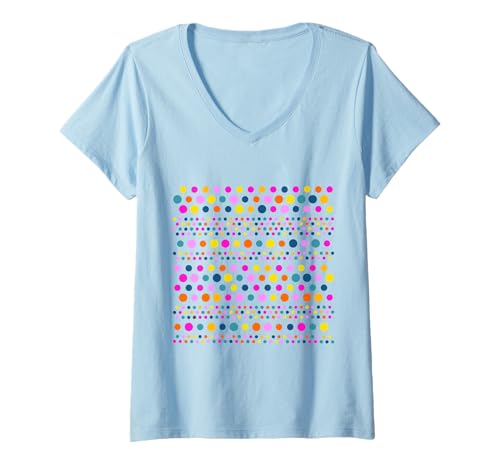 Damen Horizontaler Streifen in Regenbogenfarbe, gepunktet, weiße Formen, Mania T-Shirt mit V-Ausschnitt Damen Horizontaler Streifen in Regenbogenfarbe, gepunktet, weiße Formen, Mania T-Shirt mit V-Ausschnitt von Rainbow Polka Dot Stylish Shapes Mania