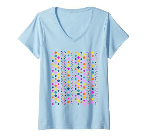 Damen Rainbow Color Polka Dot Vertikale Streifen Weiße Formen Mania T-Shirt mit V-Ausschnitt von Rainbow Polka Dot Stylish Shapes Mania