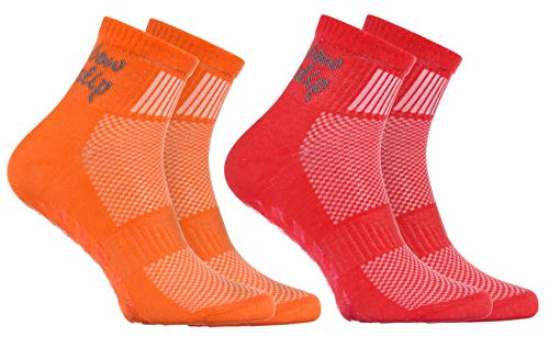 Rainbow Socks - Jungen Mädchen Sneaker Baumwolle Antirutsch Sport Stoppersocken - 2 Paar - Orange Rot - Größen 24-29 von Rainbow Socks