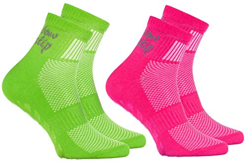 Rainbow Socks - Jungen Mädchen Sneaker Baumwolle Antirutsch Sport Stoppersocken - 2 Paar - Rosa Grün - Größen 24-29 von Rainbow Socks