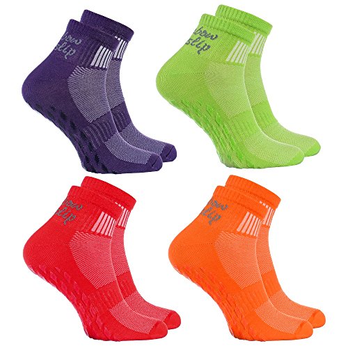 4 Paar bunte Anti-Rutsch-Socken mit ABS-System,ideal für solche Sportarten,wie Joga,Fitness Pilates Kampfkunst Tanz Gymnastik Trampolinspringen.Größen von 36 bis 38, atmende Baumwolle von Rainbow Socks