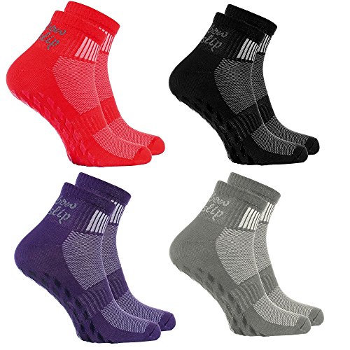 4 Paar bunte Anti-Rutsch-Socken mit ABS-System,ideal für solche Sportarten,wie Joga,Fitness Pilates Kampfkunst Tanz Gymnastik Trampolinspringen.Größen von 42 bis 43, atmende Baumwolle von Rainbow Socks