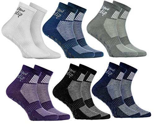 Rainbow Socks - Jungen Mädchen Sneaker Baumwolle Antirutsch Sport Stoppersocken - 6 Paar - Weiß Lila Grau Blau Marino Schwarz Jeans - Größen 30-35 von Rainbow Socks