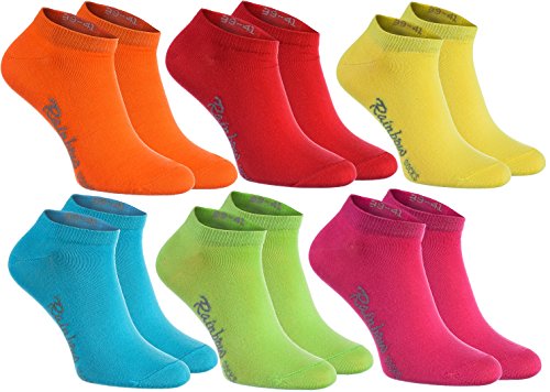 Rainbow Socks - Damen Herren Baumwolle Bunte Sneaker Socken - 6 Paar - Orange Rot Gelb Teal Grün Magenta - Größen 36-38 von Rainbow Socks