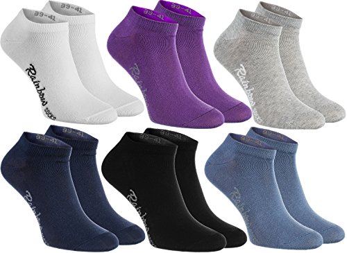 Rainbow Socks - Damen Herren Baumwolle Bunte Sneaker Socken - 6 Paar - Weiß Violett Grau Dunkelblau Schwarz Jeans - Größen 36-38 von Rainbow Socks