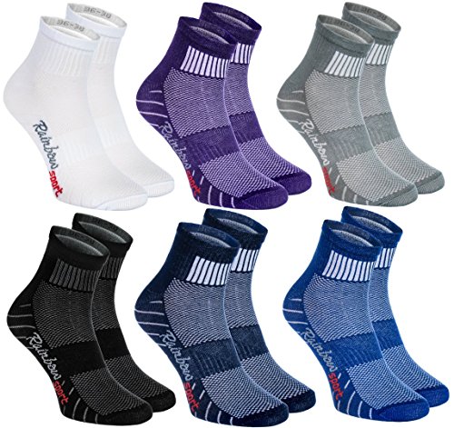 Rainbow Socks - Damen Herren Bunte Baumwolle Sport Socken - 6 Paar - Weiß Lila Grau Blau Marine Schwarz - Größen 44-46 von Rainbow Socks