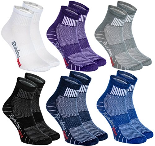 Rainbow Socks - Damen Herren Bunte Baumwolle Sport Socken - 6 Paar - Weiß Lila Grau Blau Marine Schwarz - Größen 39-41 von Rainbow Socks