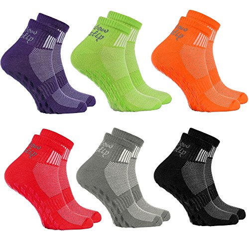 6 Paar bunte Anti-Rutsch-Socken mit ABS-System,ideal für solche Sportarten,wie Joga,Fitness Pilates Kampfkunst Tanz Gymnastik Trampolinspringen.Größen von 42 bis 43, atmende Baumwolle von Rainbow Socks