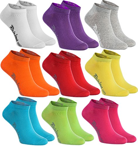 Rainbow Socks - Damen Herren Baumwolle Bunte Sneaker Socken - 9 Paar - Weiß Violett Grau Orange Rot Gelb Teal Grün Magenta - Größen 36-38 von Rainbow Socks