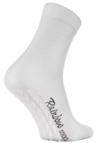 Rainbow Socks - Damen Herren Bunte Baumwolle Antirutsch Socken ABS - 1 Par - Weiß - Größen 36-38 von Rainbow Socks