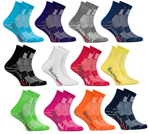 Rainbow Socks - Jungen Mädchen Sneaker Bunte Baumwolle Sport Socken - 12 Paar - Rot Grün Gelb Blau de Mar Blau Blau Marino Rosa Weiß Schwarz Grau Orange Violet - Größen 24-29 von Rainbow Socks