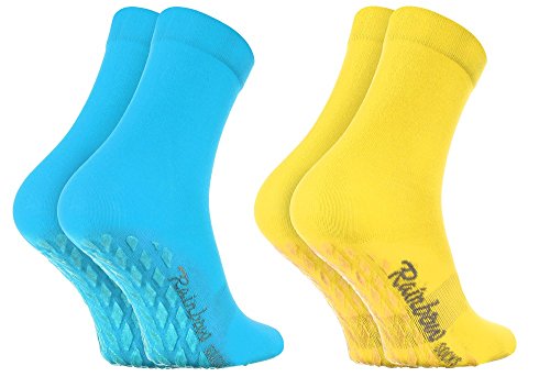 Rainbow Socks - Damen Herren Bunte Baumwolle Antirutsch Socken ABS - 2 Paar - Blau Gelb - Größen 44-46 von Rainbow Socks
