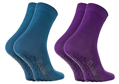 Rainbow Socks - Damen Herren Bunte Baumwolle Antirutsch Socken ABS - 2 Paar - Jeans Lila - Größen 42-43 von Rainbow Socks