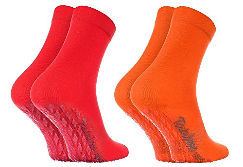 Rainbow Socks - Damen Herren Bunte Baumwolle Antirutsch Socken ABS - 2 Paar - Orange Rot - Größen 39-41 von Rainbow Socks