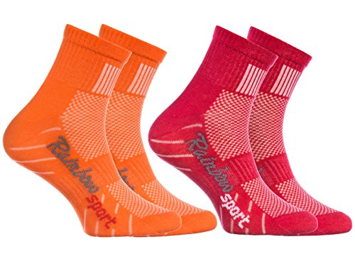 Rainbow Socks - Jungen Mädchen Sneaker Bunte Baumwolle Sport Socken - 2 Paar - Orange Rot - Größen 30-35 von Rainbow Socks