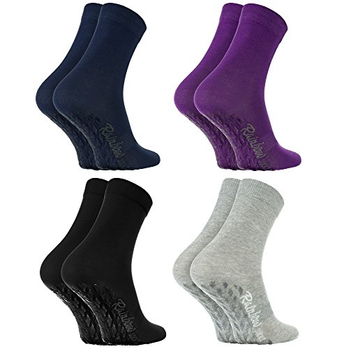 Rainbow Socks - Damen Herren Bunte Baumwolle Antirutsch Socken ABS - 4 Paar - Schwarz Lila Grau Blau - Größen 42-43 von Rainbow Socks