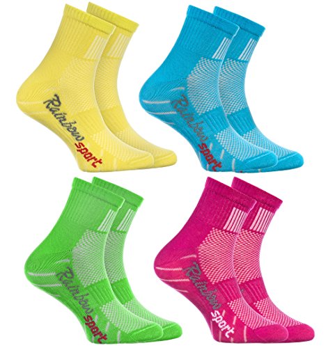 Rainbow Socks - Jungen Mädchen Sneaker Bunte Baumwolle Sport Socken - 4 Paar - Gelb Türkis Grün Rosa - Größen 30-35 von Rainbow Socks