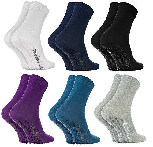 Rainbow Socks - Damen Herren Bunte Baumwolle Antirutsch Socken ABS - 6 Paar - Weiß Blau Marine Blau Schwarz Lila Grau - Größen 36-38 von Rainbow Socks