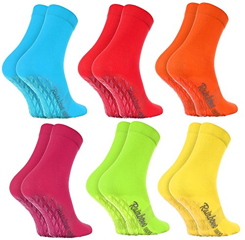 Rainbow Socks - Damen Herren Bunte Baumwolle Antirutsch Socken ABS - 6 Paar - Blau Rot Orange Pink Grün Gelb - Größen 42-43 von Rainbow Socks