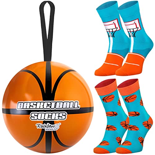 Rainbow Socks – Basketballsocken – ein originelles Geschenk, Basketballgadget für Basketballspieler, Basketballfan, Trainer von Teamspielen, Sporttrainer – 2 Paar Damen- und Herrensocken – Größe 36-40 von Rainbow Socks