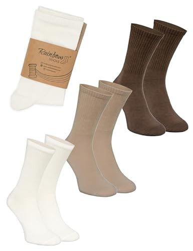 Rainbow Socks - Baumwolle Socken - Bequeme Schöne Weiche Damen Herren Alltagssocken - 3 Paar - Set aus Braunen Beige und Weißen Socken - Comfortable Non-pressing Crew Socks - Größen 36-38 von Rainbow Socks
