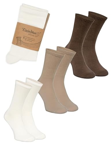 Rainbow Socks - Baumwolle Socken - Bequeme Schöne Weiche Damen Herren Alltagssocken - 3 Paar - Set aus Braunen Beige und Weißen Socken - Comfortable Non-pressing Crew Socks - Größen 39-41 von Rainbow Socks