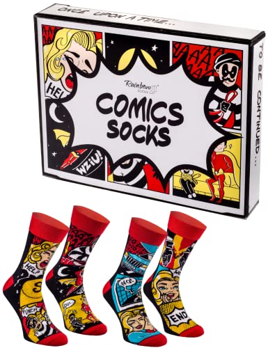Rainbow Socks - Comic Book Box Socks - Damen Herren Comic Book Socken Box - Lustige Socken Geschenk für Fans von Comics und Büchern - 2 Paar - Größen EU 36-40 von Rainbow Socks