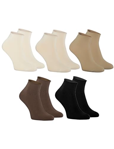 Rainbow Socks - Damen Baumwolle Bequem Diabetiker Druckfreie Non-binding Elastic Pressure-free Knöchelsocken - Beige Socken Sets - 5 Paar - Größen 42-43 von Rainbow Socks