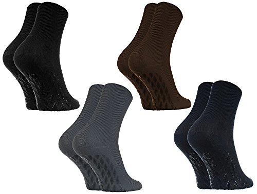 Rainbow Socks - Damen Herren Antirutsch Diabetiker Socken Ohne Gummibund ABS - 4 Paar - Schwarz Braun Blau Graphit - Größen 36-38 von Rainbow Socks