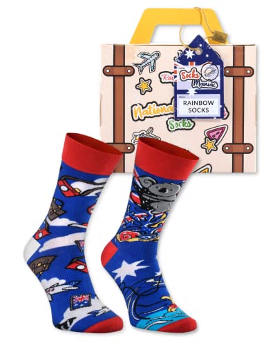 Rainbow Socks - Damen Herren Australien Lustige Socken Koffer - 1 Paar -Surf Kanguru Koala - Größen EU 36-41 von Rainbow Socks